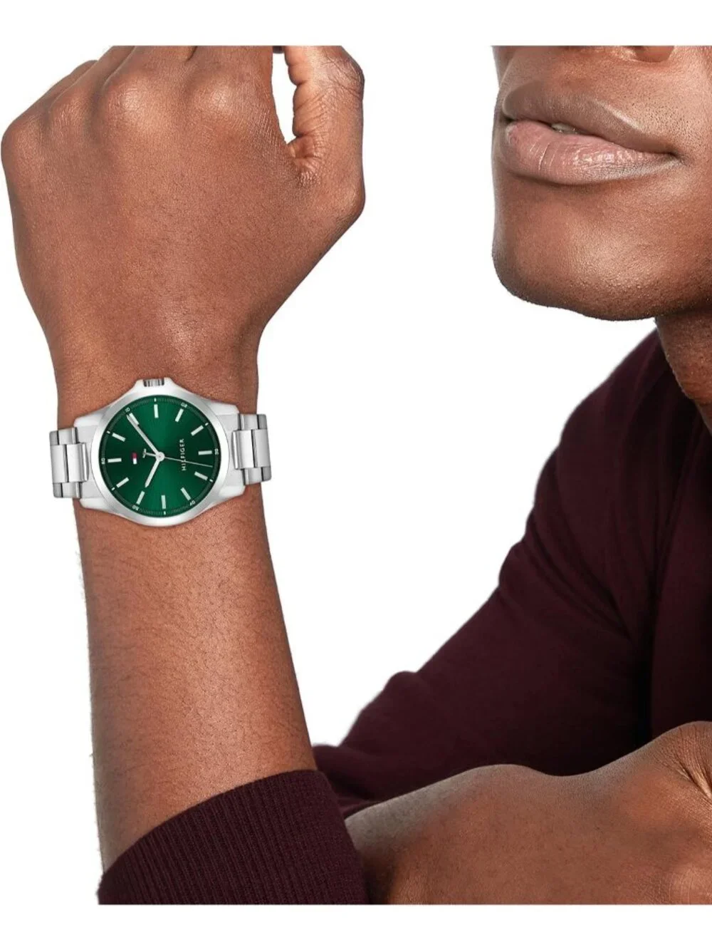 Women's Silver Green Stainless Steel Bracelet Stylish 3H Quartz Wrist Watch